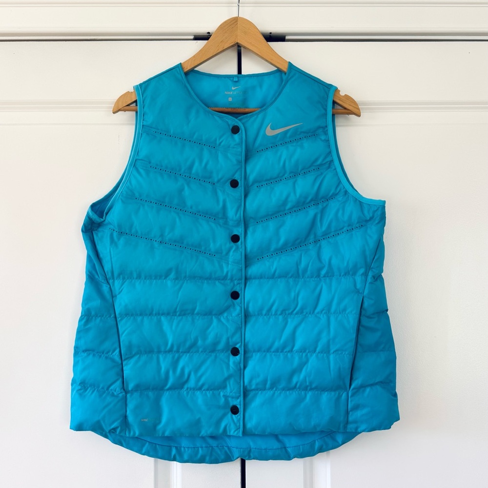 Nike running vest blue puffer quilted aeroloft tech jacket size large
